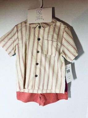 Rachel Zoe Cream, Coral & Blue Matching Set Size 3T Includes Tee, Shirt & Shorts